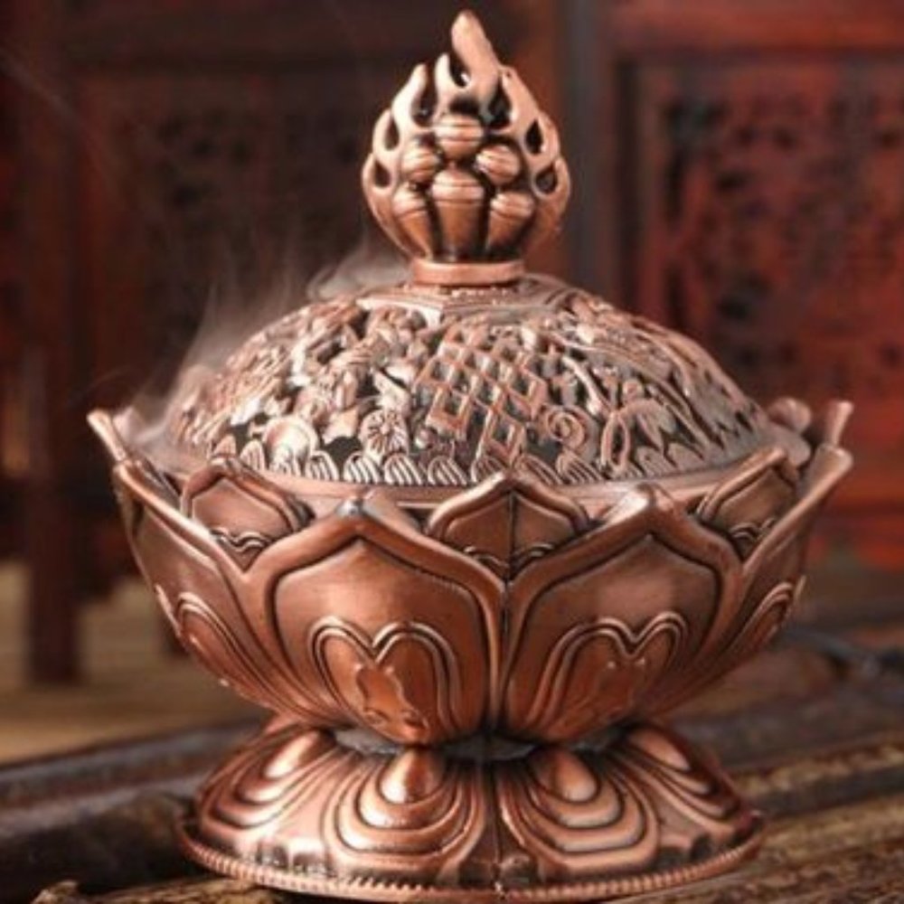 Holy Tibetan Lotus Incense Burner bronze